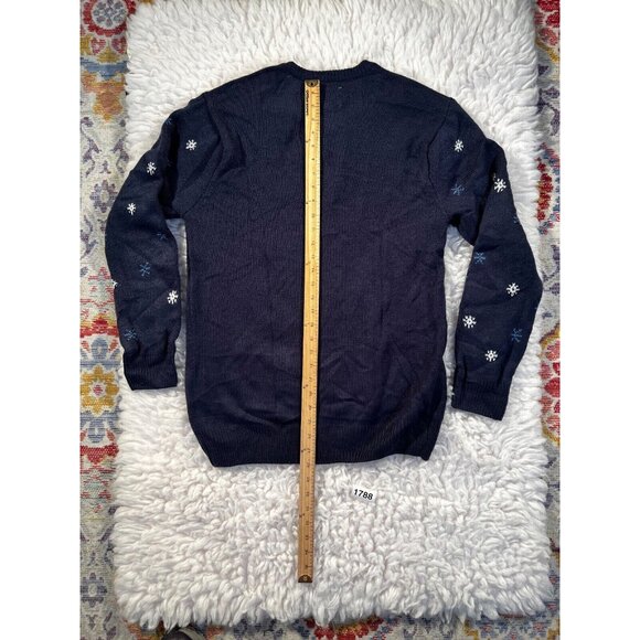 Christmas Party Sweater Mens Blue Med Deer with Beer Sunglasses Long Sleeve - Picture 4 of 7